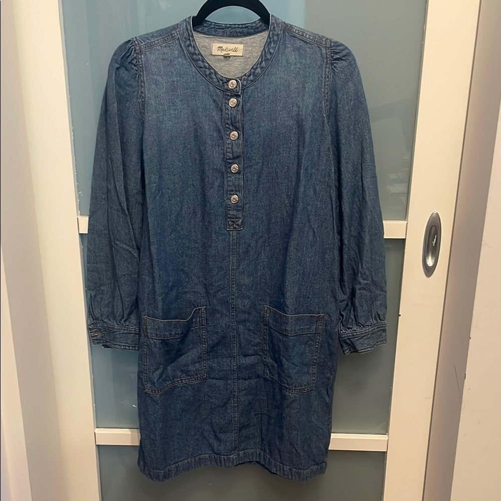 Madewell Classic Button Blue Denim Dress with Pockets, M